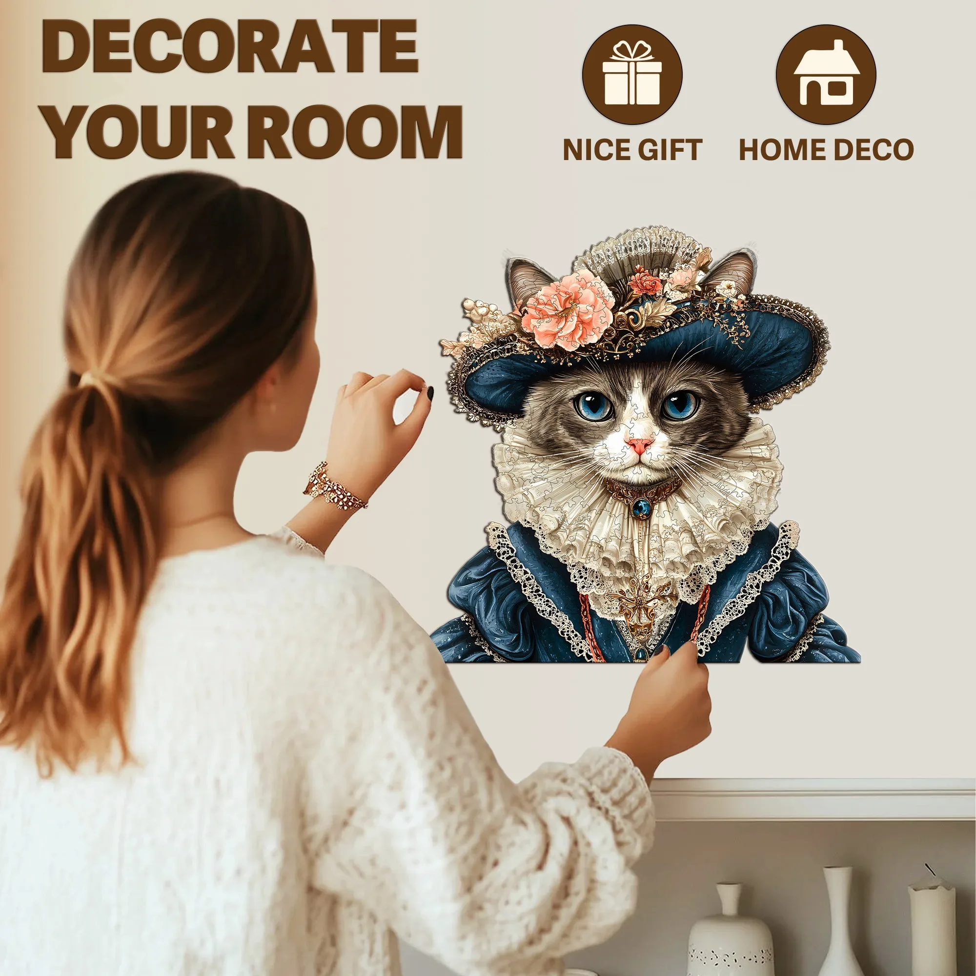Cat Theme Wooden Jigsaw Puzzle Wooden Decor Painting Christmas and Halloween Gift Toy For Teen And Kid