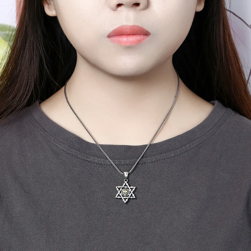 S925 Sterling Silver Pendants for Women Men Retro Relief Skull Pattern Hollow Hexagram Charm Punk Jewelry Amulet Wholesale