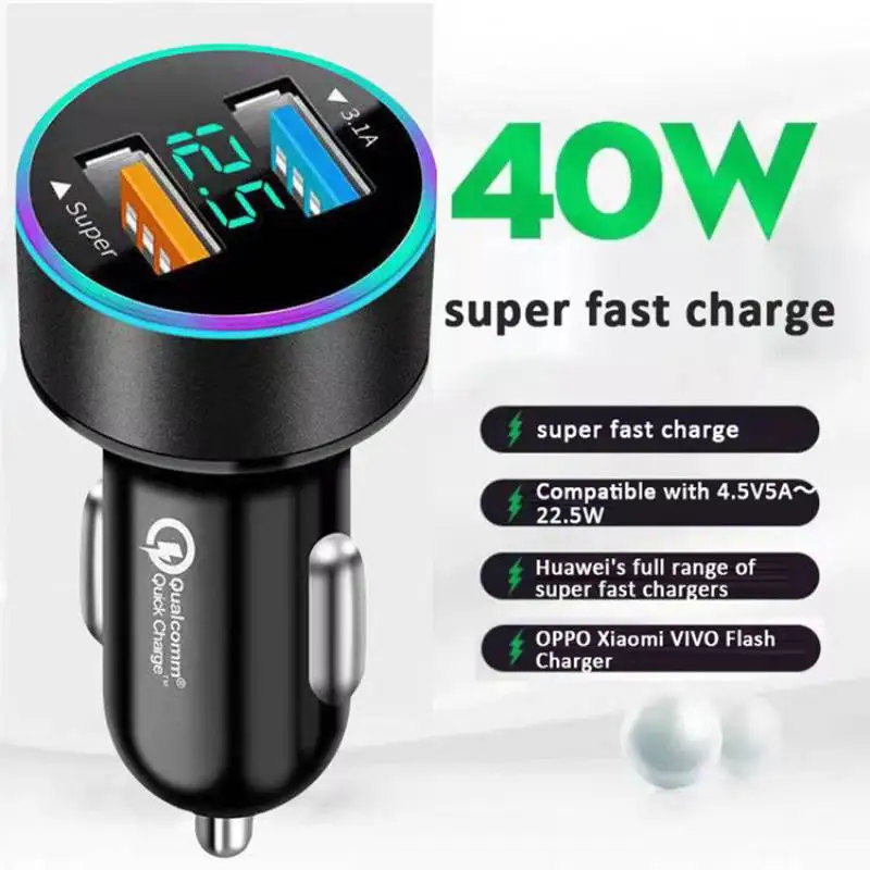 Chargeur USB de voiture 66W PD QC3.0, charge rapide avec affichage de tension LED, prise allume-cigare 12V/24V, universel pour téléphone