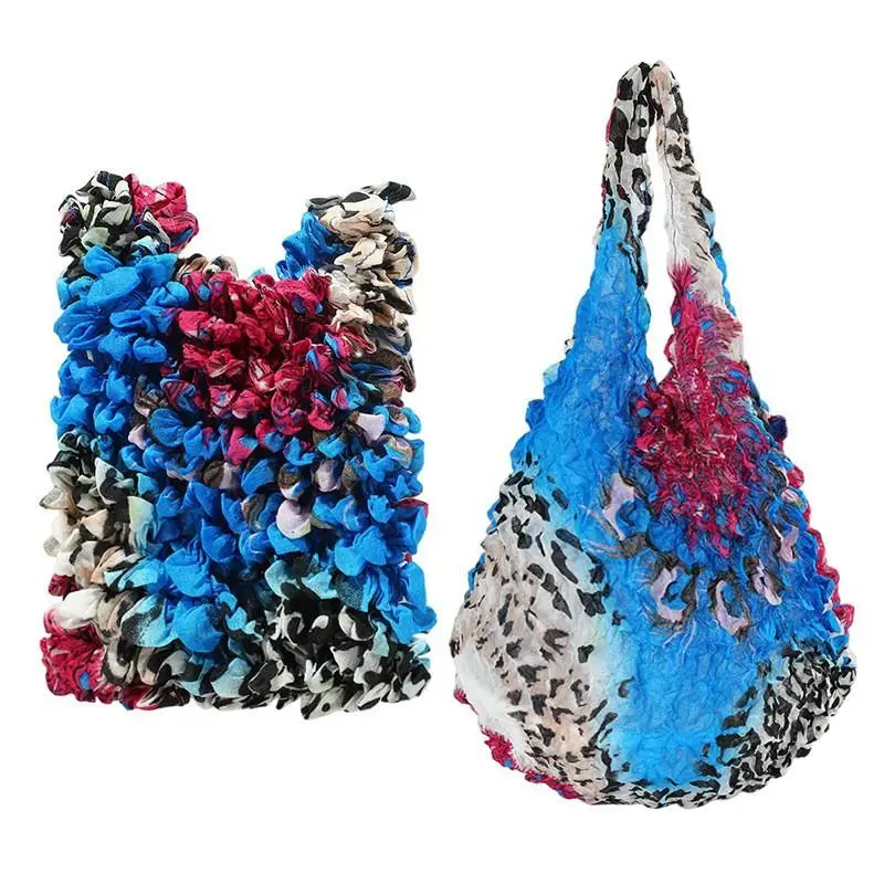 Stretch Mini Shopping Bag Flower Expansion Fold Pleated Flexible Large Capacity Bubble Elastic Portable Handbag Storage Bag