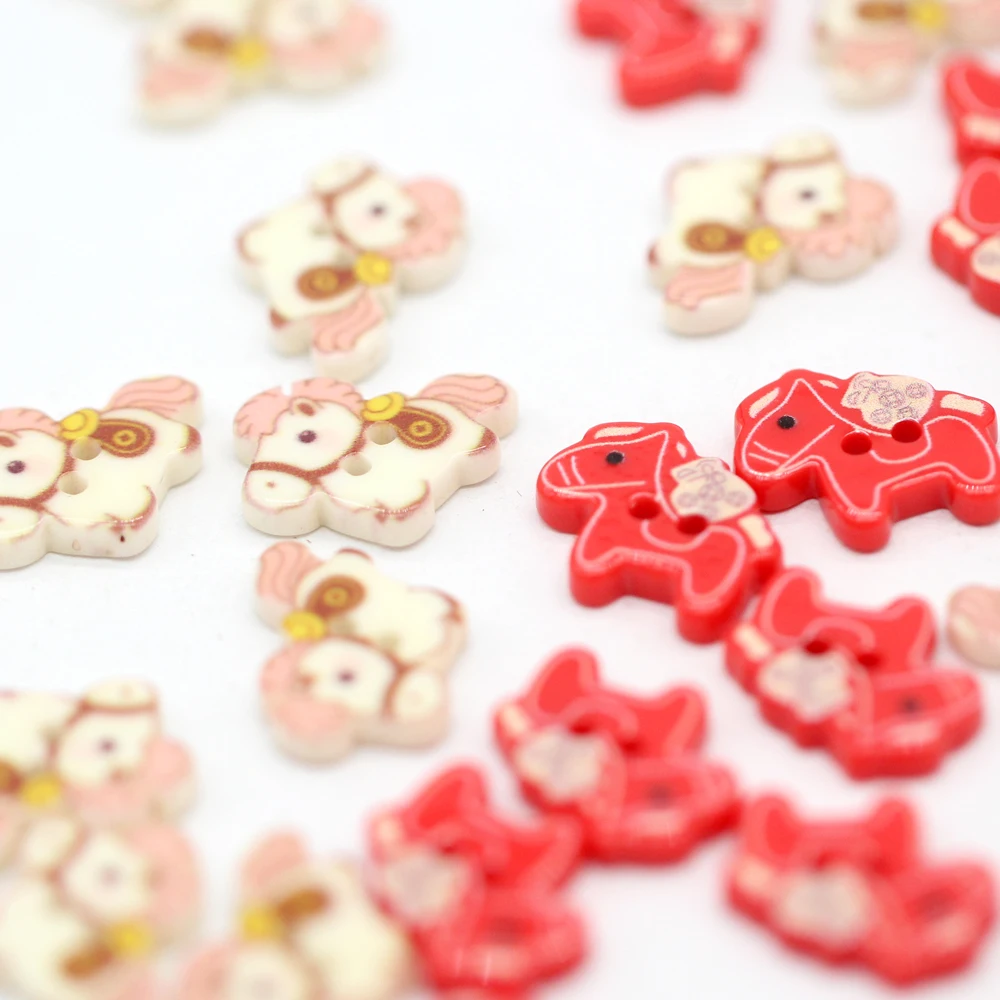DOTOLLE 10Pcs/set 15mm Painting Horse Shape Resin Buttons for Clothing Shirt Blouse Cardigan Journal Handmade Decorations
