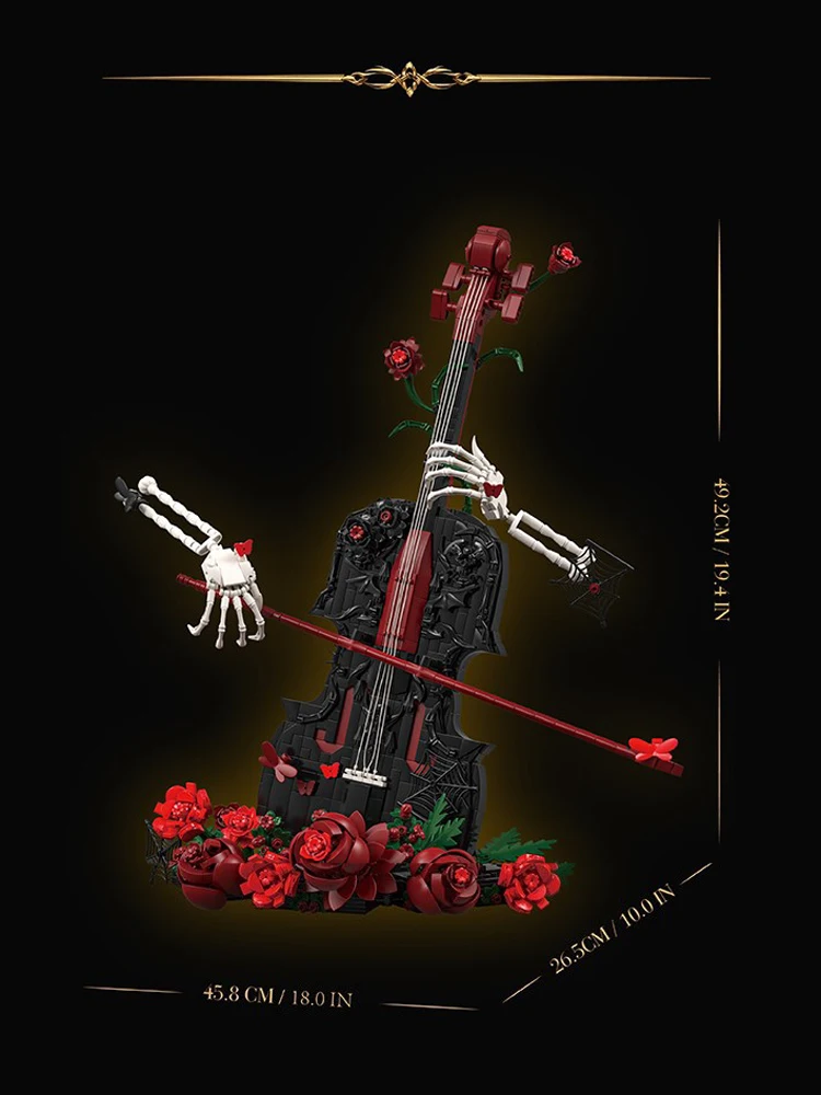 Idea Rote Rose Baustein „Lost Rhyme Chord Song“ Cello Lernspielzeug Skeletthand Konstruktionsbaustein-Sammlung für Geschenke – Detail 8