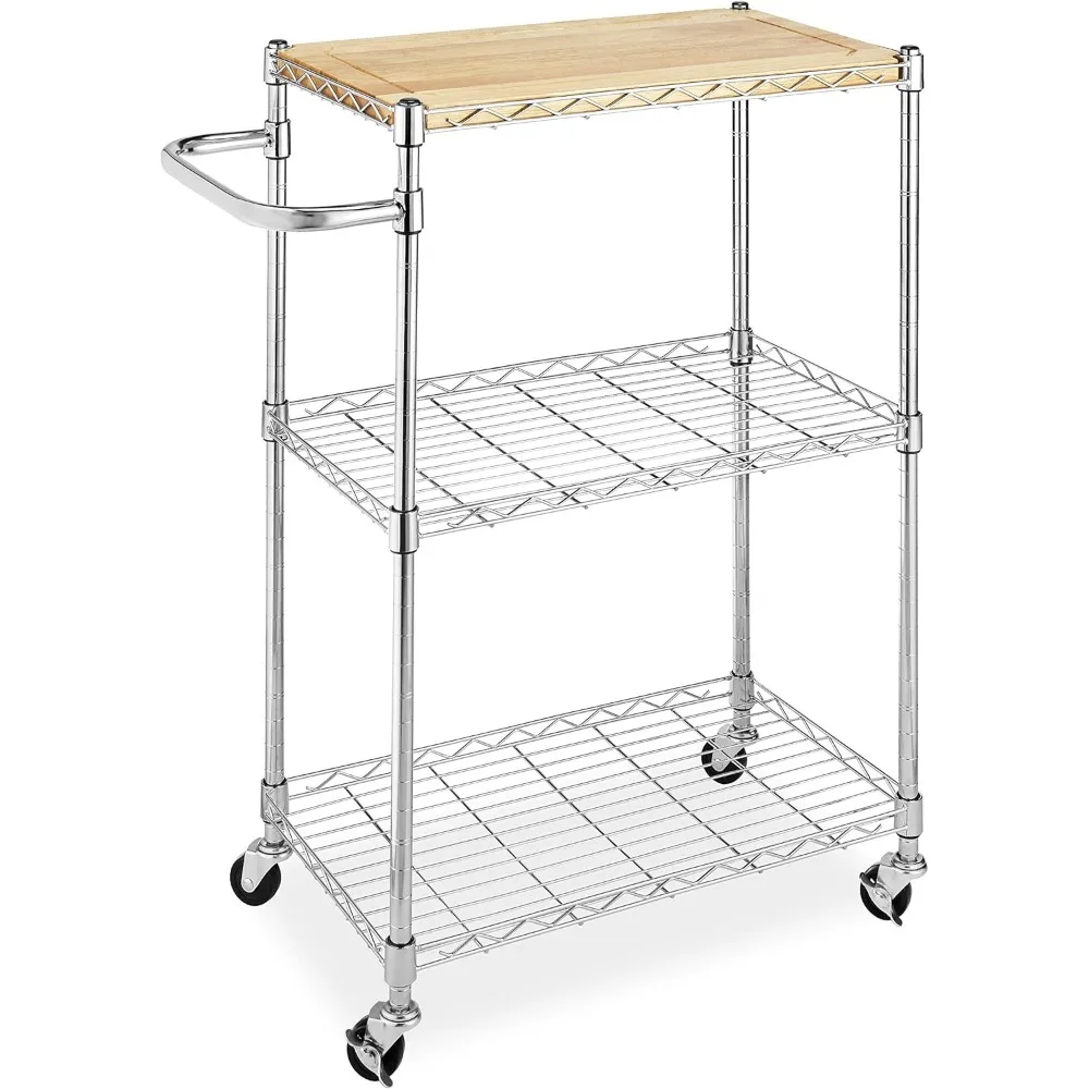 

Kitchen and Microwave Cart Wood & Chrome 13.25 x 27.5 x 33.5 inches