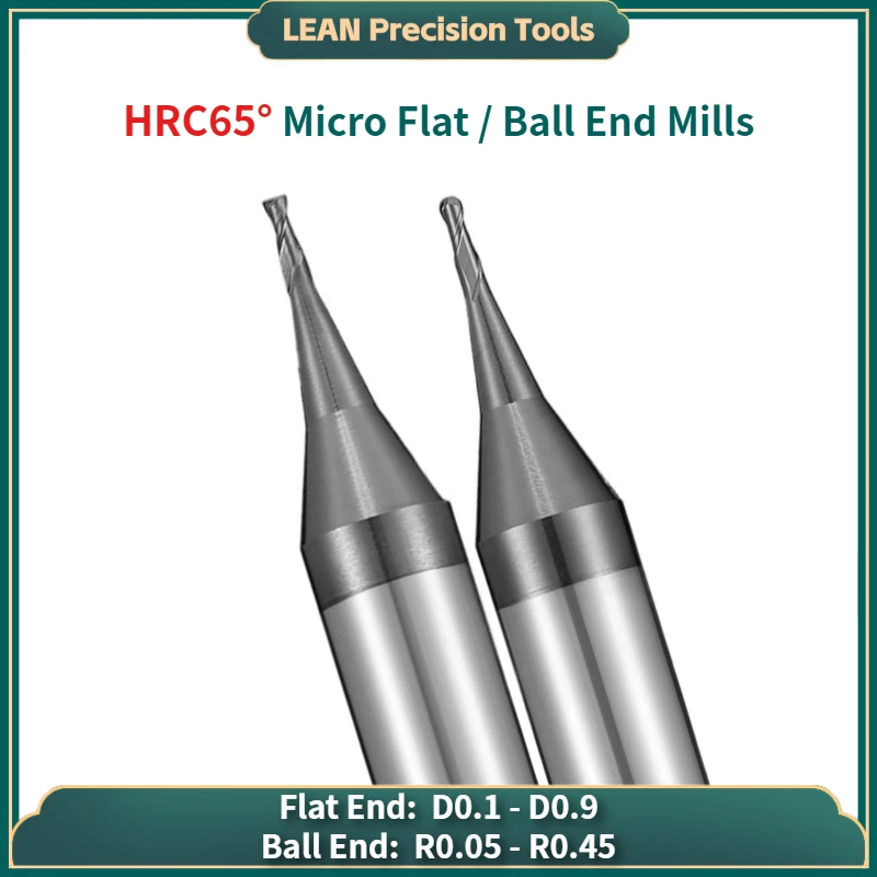 Steel used Micro Flat&Ball End Mill CNC Router Bit D0.1-0.9 R0.05-R0.45 4mm Shank Tungsten Carbide End Mill Mini Milling Cutter
