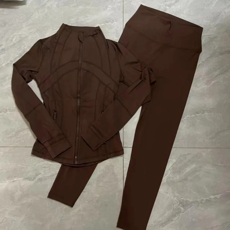 Conjunto de traje de Yoga de limón, chaqueta de manga larga con cuello levantado y pantalones de nueve puntos, traje de Yoga elástico transpirable para correr y Fitness para mujer