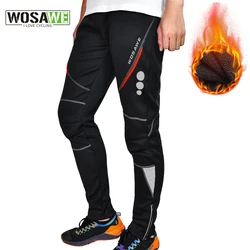 WOSAWE Winter Men's Cycling Bicycle Pants Thermal Fleece Windproof Trousers Sportswear Bike Reflective Tights Cycling Long Pants