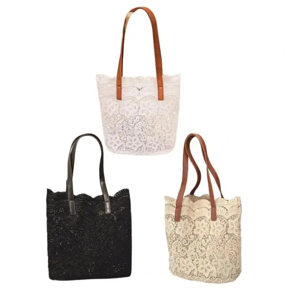 

Hollow Out Women's Woven Handbags Hand Crochet TOP-handle Crochet Flower Tote Lightweight Long Lasting Bucket Purse Summer