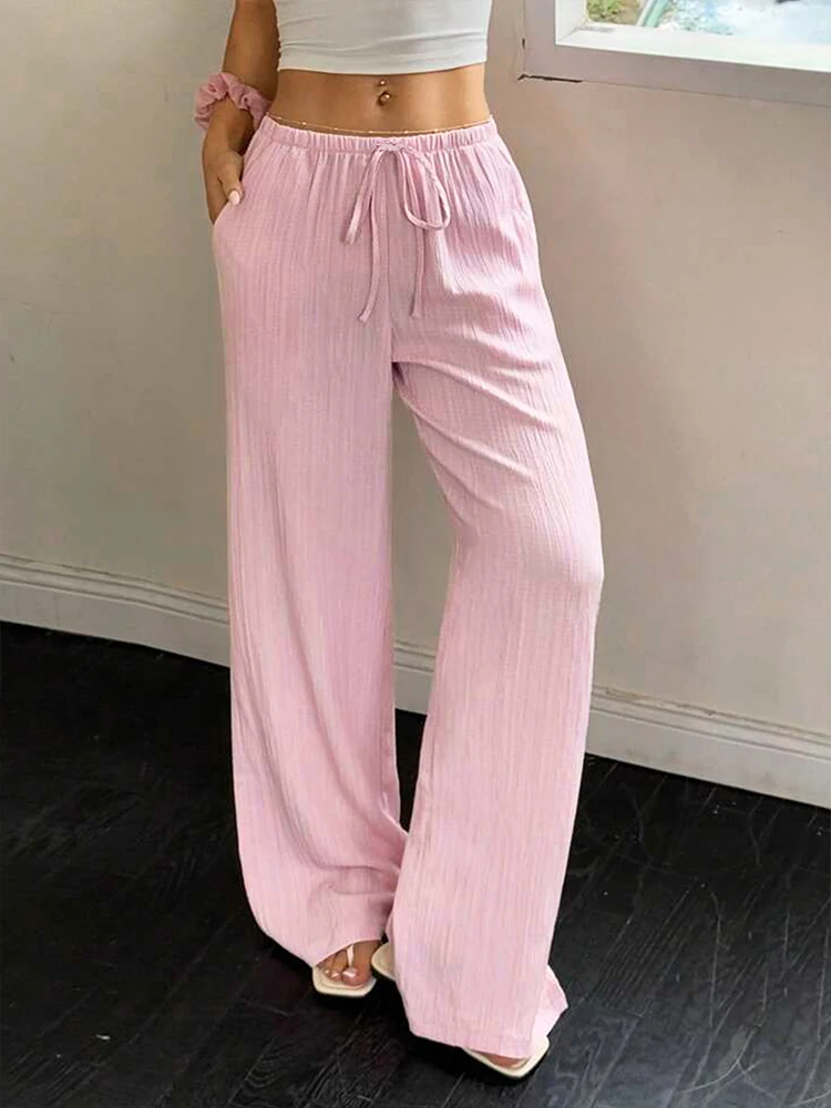 Rose doux femmes pantalon nouvel été Streetwear mode décontracté mince à lacets pantalon élégant femme polyvalent pantalon vêtements