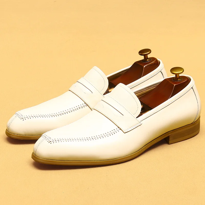 British Trend Mens Dress Shoes Loafers Luxury Genuine Leather Designer 2024 Summer New White Wedding Business Social Shoes Man