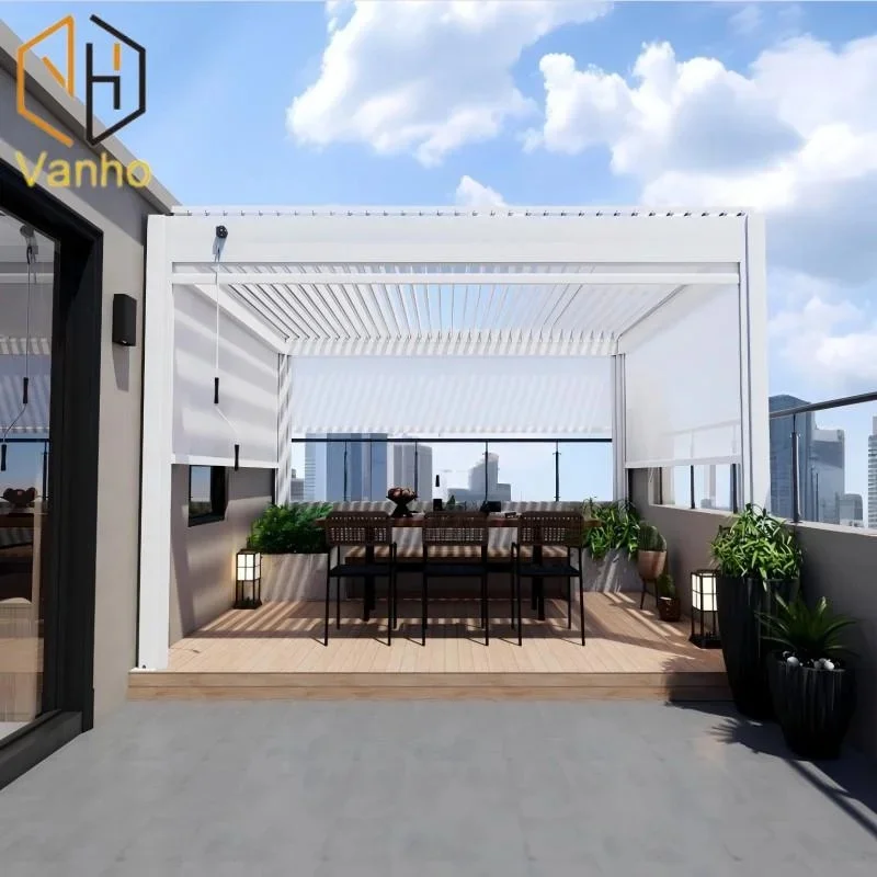 All-Season Aluminum Bioclimatic Pergola Powder Coated Motorized Eco-Friendly Great Balcony Patios Decks Backyard Parties