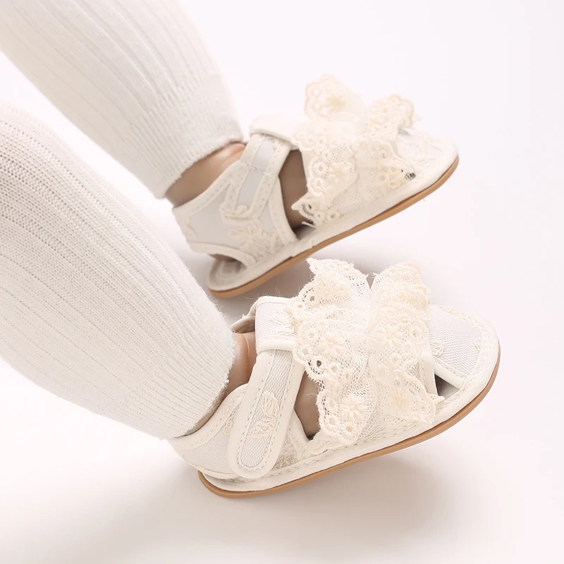 NEW Apricot Lace Toddler First Walker Baby Crib Newborn Baby Soft Summer Sandals Infant Girl Shoes Rubber Soft Sole Non-Slip