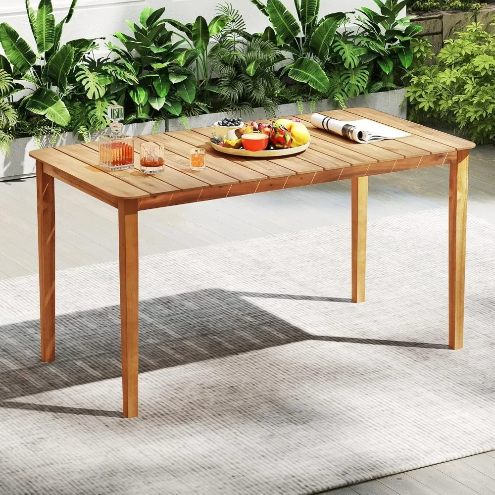 

Rectangular Outdoor Dining Table, Seats 4-6, Large Acacia Wood Patio Table with Slatted Top, Farmhouse Bistro Table