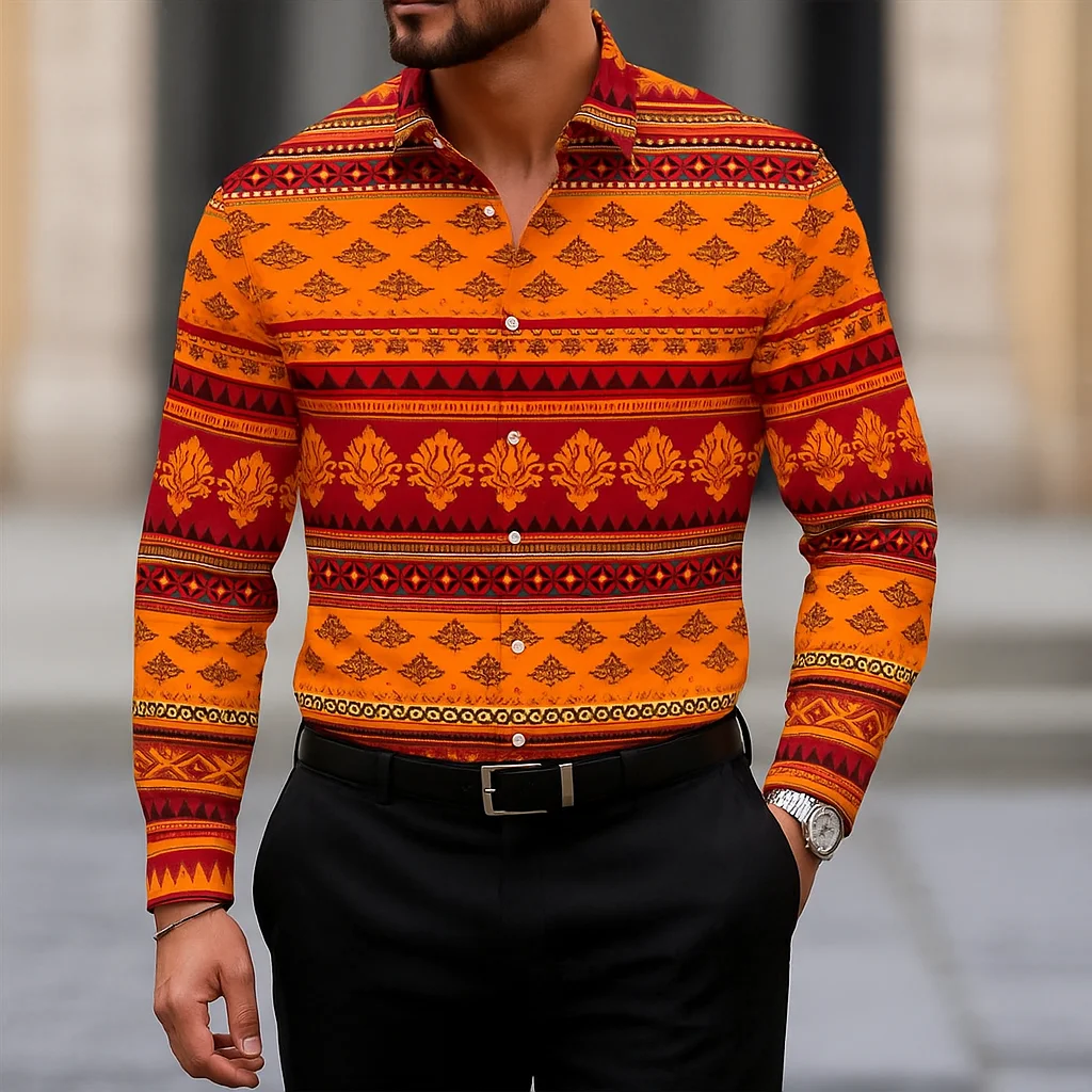 Camisa de estilo bohemio a la moda para hombre, camisas informales de manga larga para uso diario, ropa de tendencia para hombre, Tops sencillos y versátiles con solapa y botones