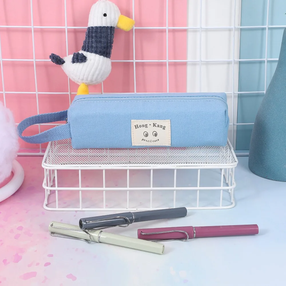 Handle Pencil Bag Simplicity Storage Bag Canvas Pencil Case Solid Color Zipper Zipper Pen Bag Office