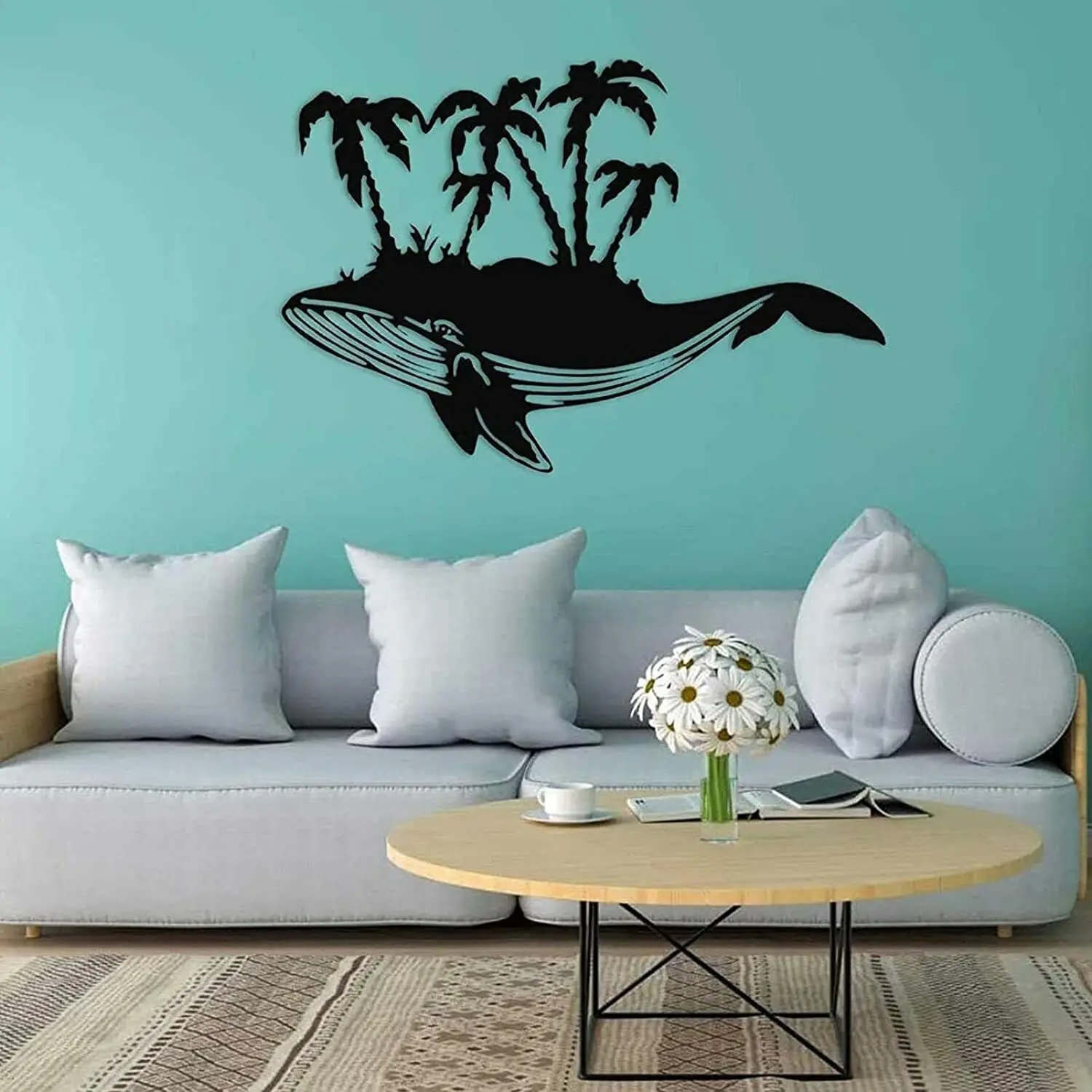 Whale Metal Wall Art,Metal Wall Sculpture, New Hawaiian Style Wall Hanging Sign Bathroom/Living Room/Home Decor