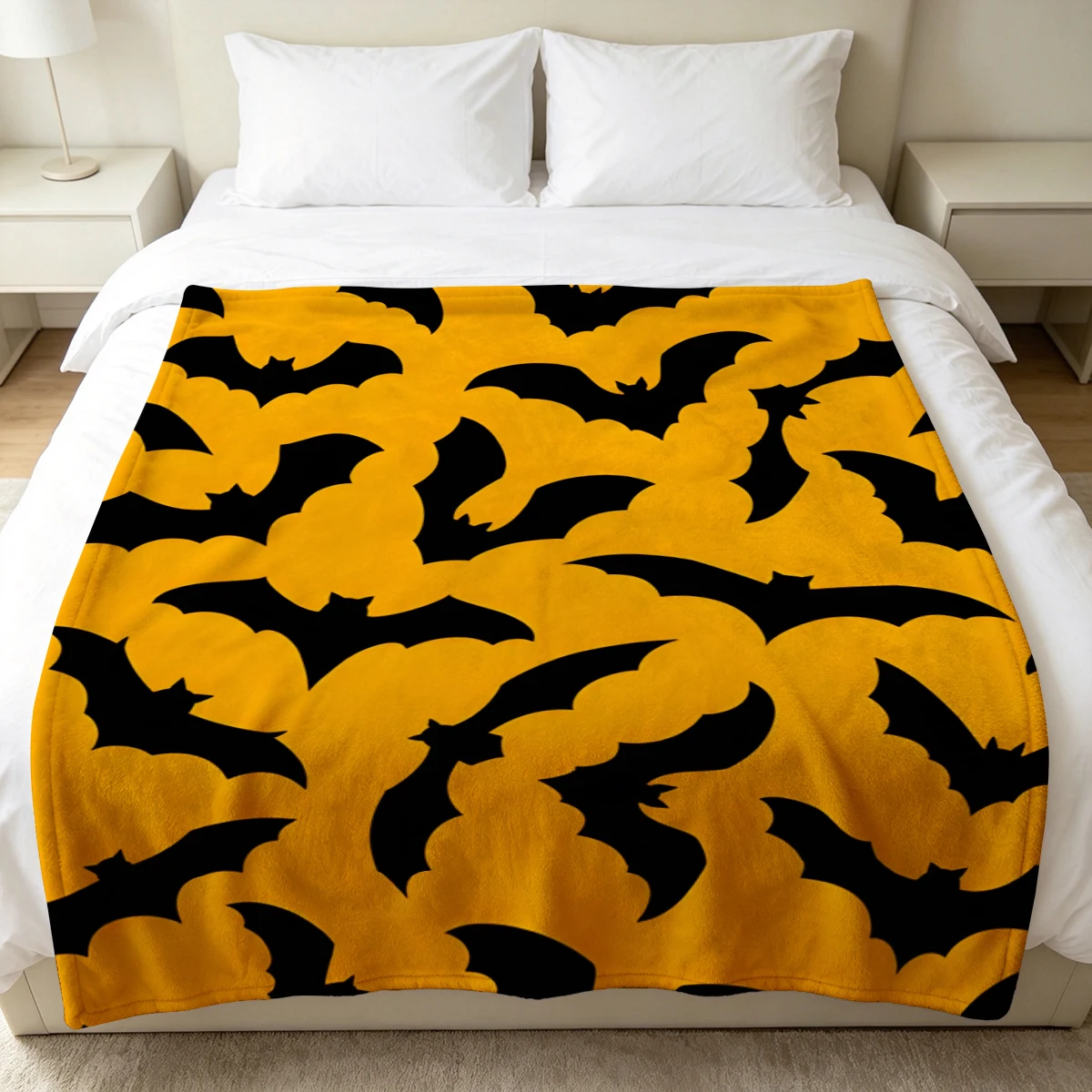 Orange Bats Halloween Winter Summer Flannel Blanket Throw Fleece Soft Fuzzy Plush Cozy Fleece Blankets for Sofa Ideal Gifts