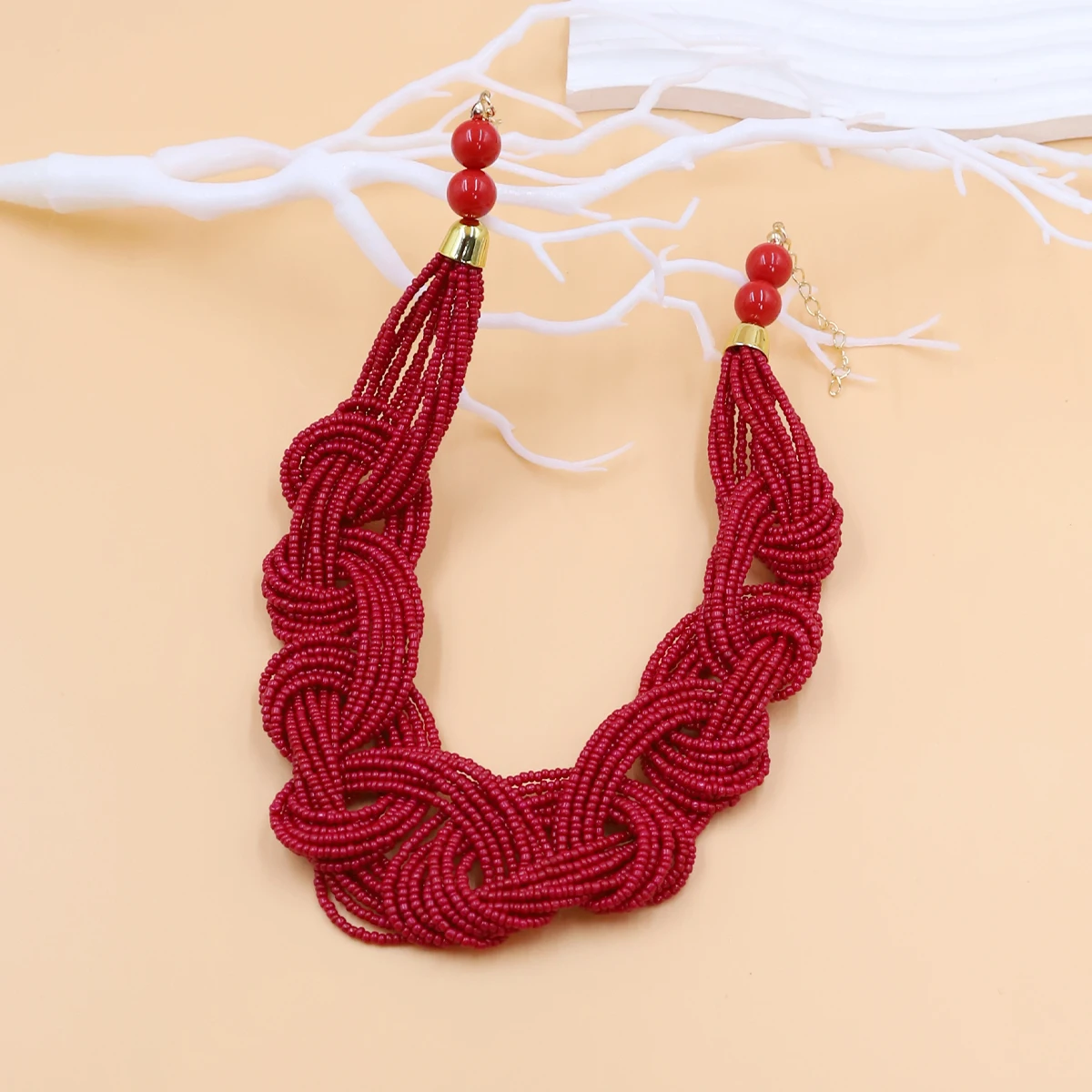 Bohemian Ethnic Style Hand Woven Multi-Layer Rice Bead Necklace Unisex Natural Material Jewelry