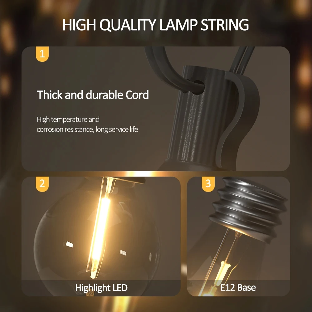 G40 LED Ball String Lights Outdoor Waterproof Garden String Lights nietłukące na Christmas Party Street Patio Backyard Decor