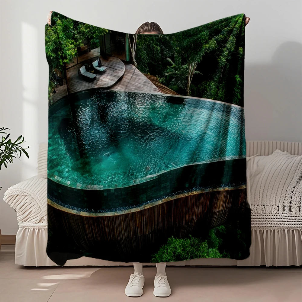 

Trendy Flannel Blanket Luxurious Pool In Tropical Print Knit Throw Double-sided Throw Eco-friendly Machine-washable Blankets