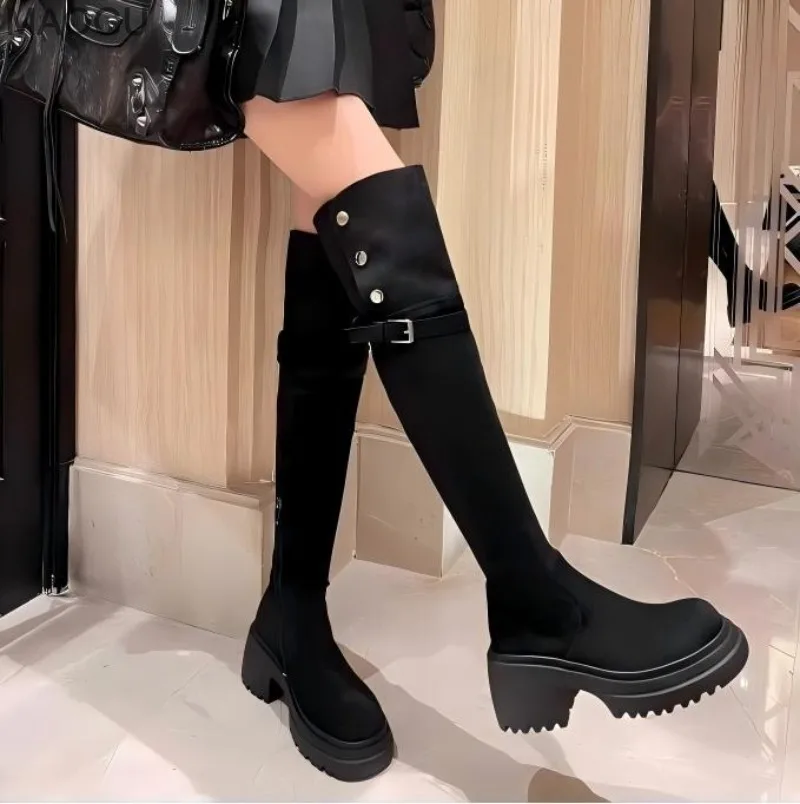 Maogu 2025 Over The Knee Boots Slim Stretch Fabric Winter Platform Heels Long Boots Sexy Shoes High-heeled Women Sock High Boots