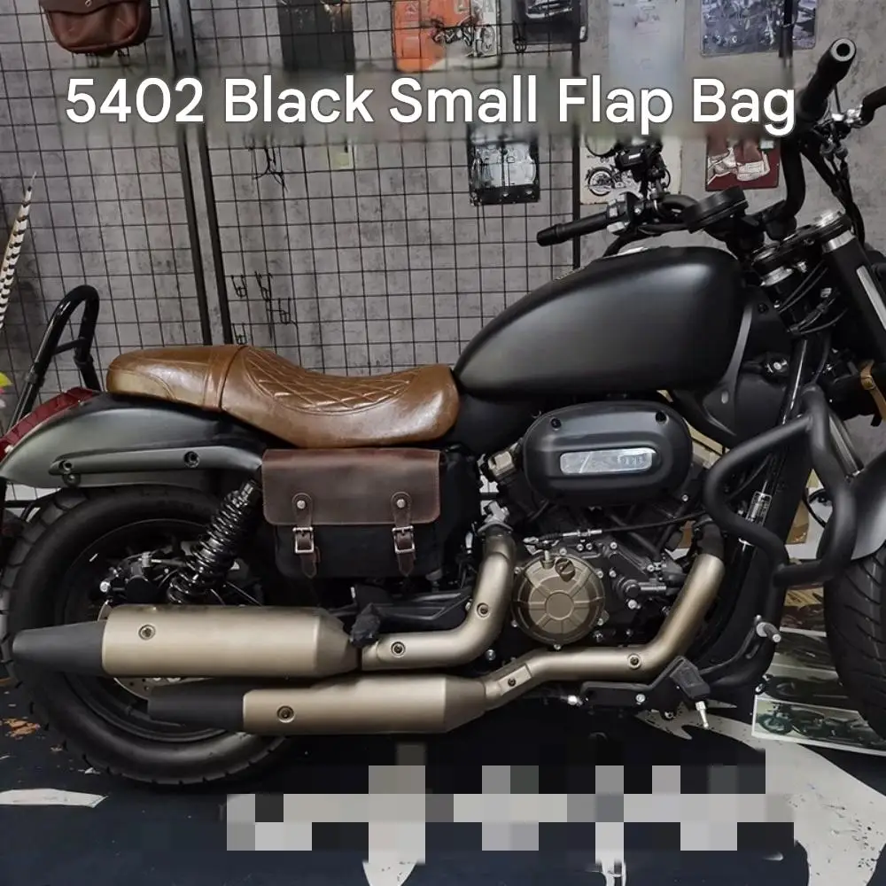 Universal side bag for QJMOTOR SRV 300 and 350 motorcycles, with side flaps, retro calfskin leather, high-quality accessories.