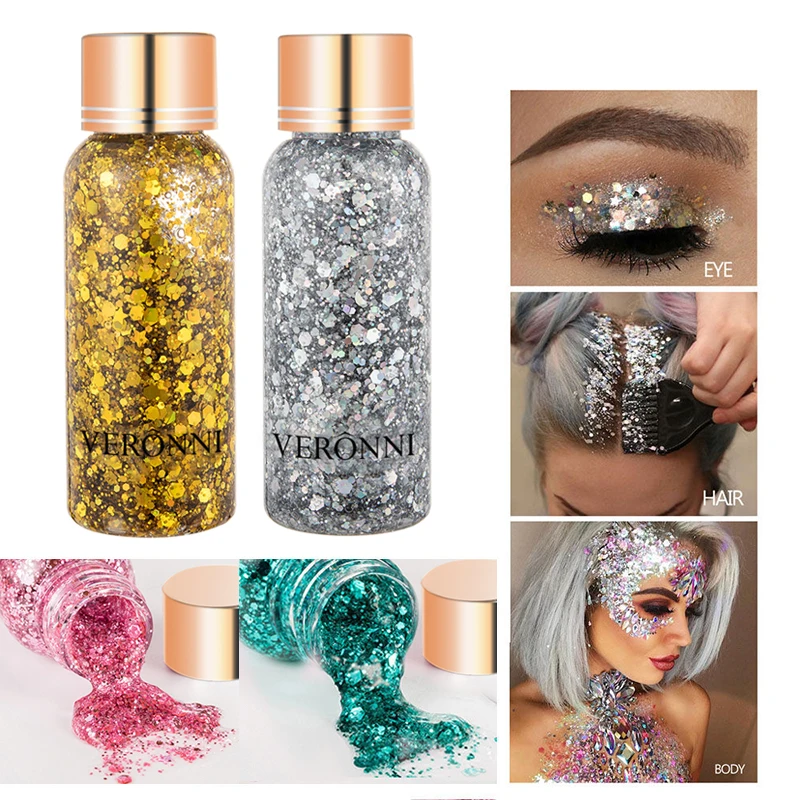 Multifunctional Eye Glitter Nail Hair Body Face Gel Art Flash Sequins Festival Stage Glitter Liquid Eyeshadow Makeup Decoration