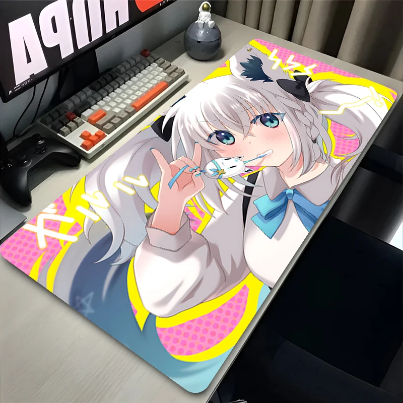 Shirakami Fubuki Mouse Pad Laptop Hololive Black and White Keyboard Rug PC Kawaii Anime Girl Mousepad XXL Gamer Cabinet Desk Mat view 2