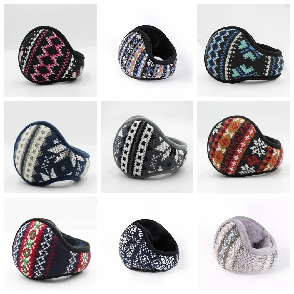 Earmuffs de pelúcia Jacquard de malha feminina, boné bonito, tampa de orelha dobrável, aquecedores de ouvido, estilo étnico, dobrável, inverno