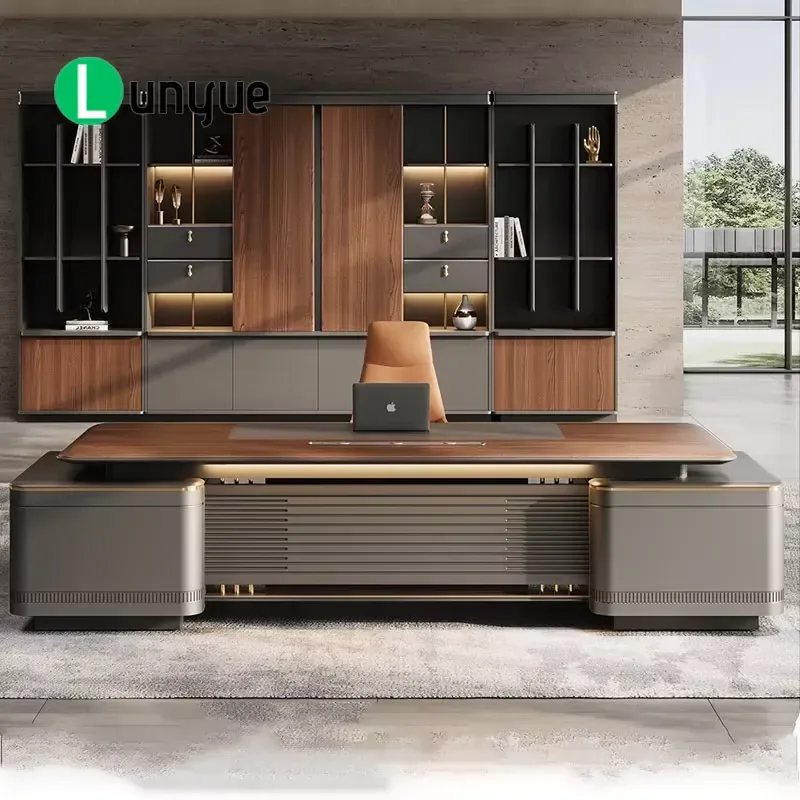 Modern Luxury L-Shaped Executive Desk E0 Eco-Friendly Wood Business CEO Office Table for Boss Manager Home Workspace