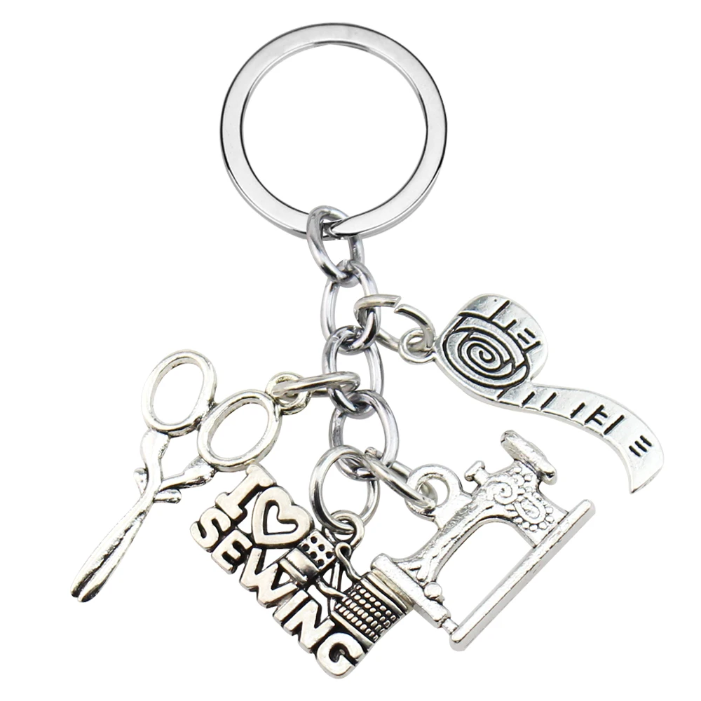 New Sewing Machine Keychain Tailor Key Ring Iron Tape Measure Letter Pendant Key Chain Women\'s Gift DIY Jewelry Handmade