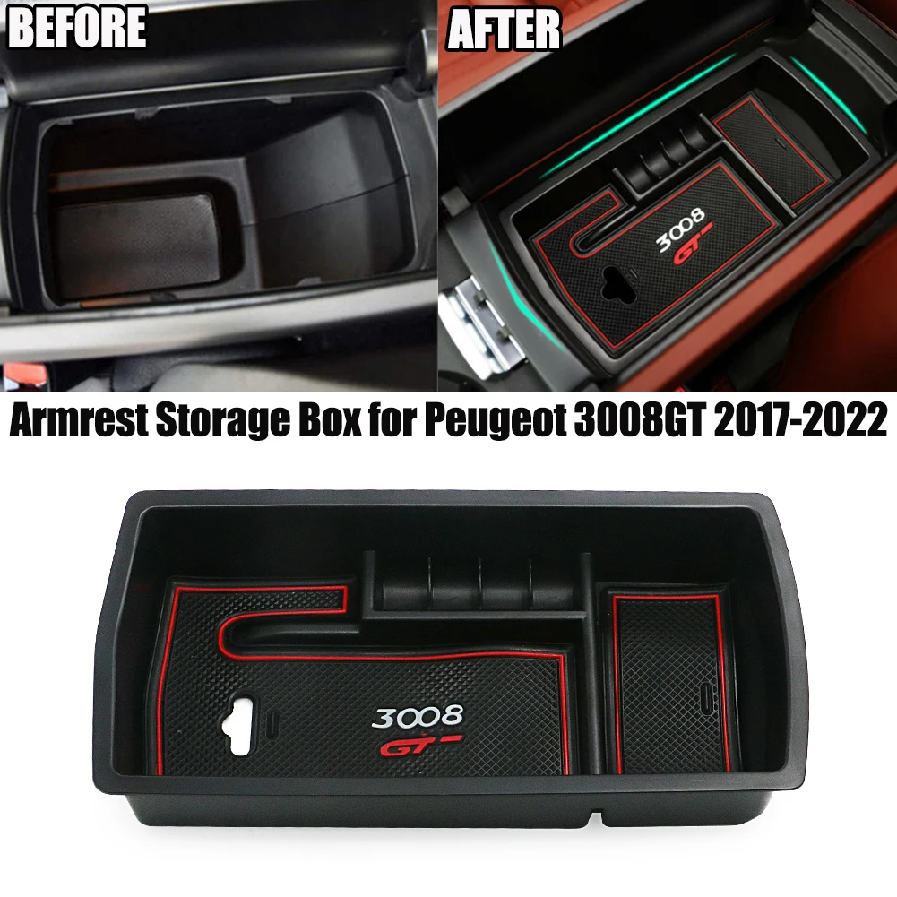 Car Armrest Storage Box Arm Rest Bin Center Console Organizer Glove Tray Pallet Holder For Peugeot 3008 GT 3008GT 2017 2018 2019