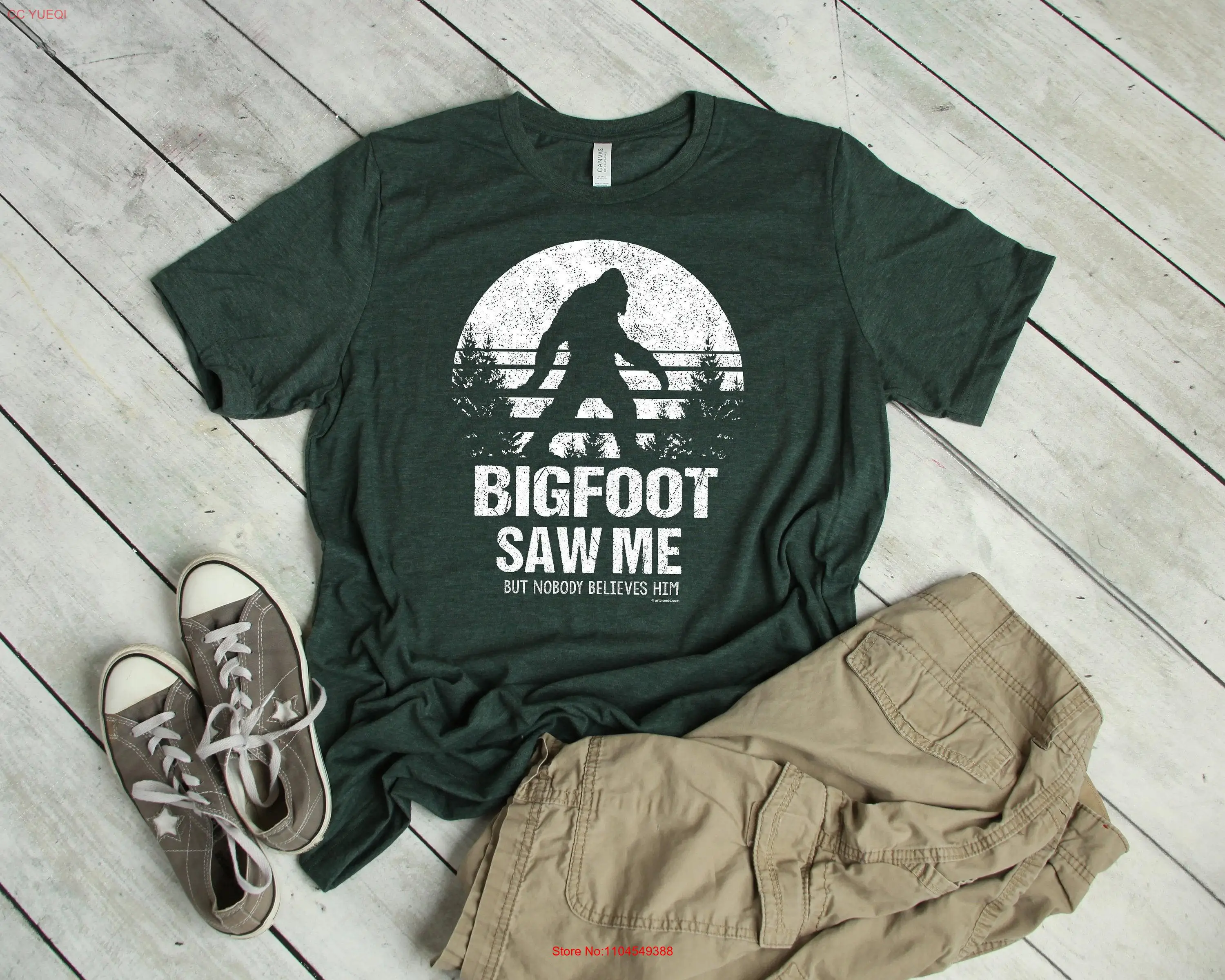 

Bigfoot Saw Me T Shirt Nobody Believes Him Sasquatch SofT long or short sleeves