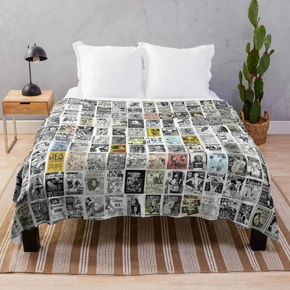 

Vintage Punk Rock Flyers Throw Blanket Comforter Luxury Designer Beautifuls Thermal Hairy Blankets