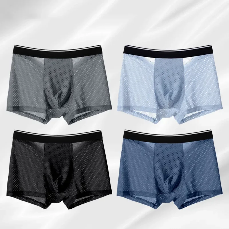 8pcs/Lot Men\'s Panties Ice Silk Male Underpants Breathable Summer Man Shorts Boxers Underwear Homme Bamboo Hole Large Size L-5XL