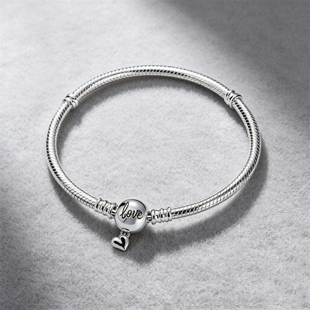 New 925 Silver Stackable Paper Clip Pearl Heart Zircon Inlaid Women's Charm Bracelet Snake Chain DIY Birthday Jewelry Gift view 5