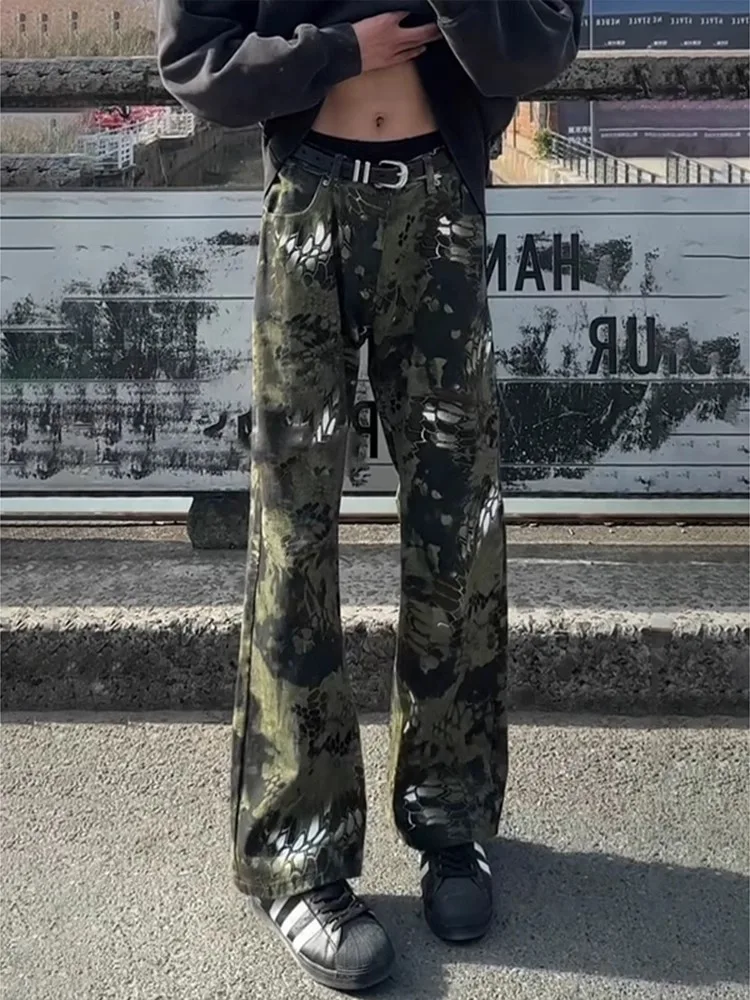 

American High Street Snake Print Embroidered Jeans Men's Spring OOTD Long Slimming Micro Flared Pants Wide Leg Cotton Denim