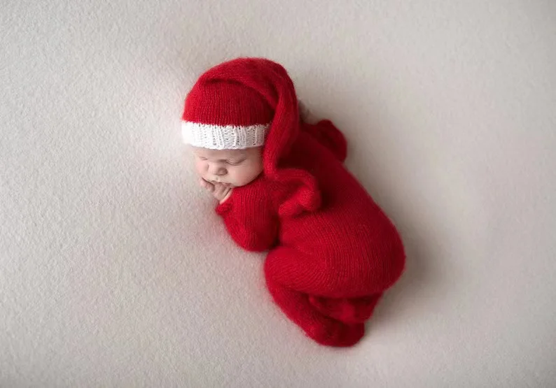 Newborn Photography Props Christmas Wool Knitted Romper Jumpsuit Baby Photography Clothing