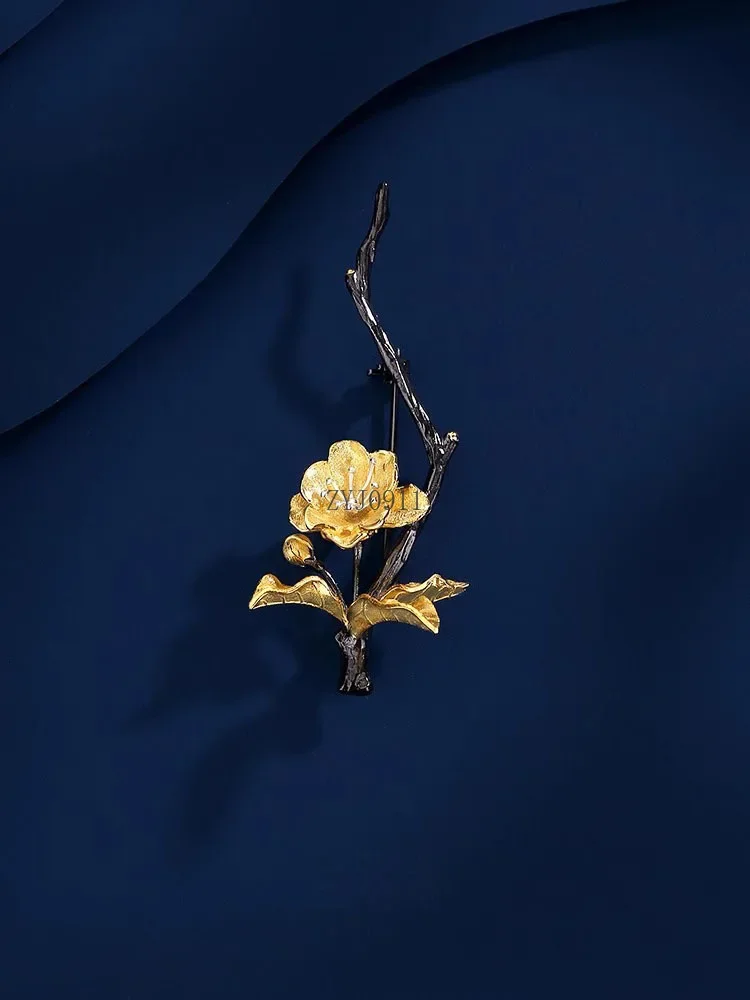 Begonia S925 Broche de plata Broche delicado de alta gama para mujer Pin Light Luxury Premium