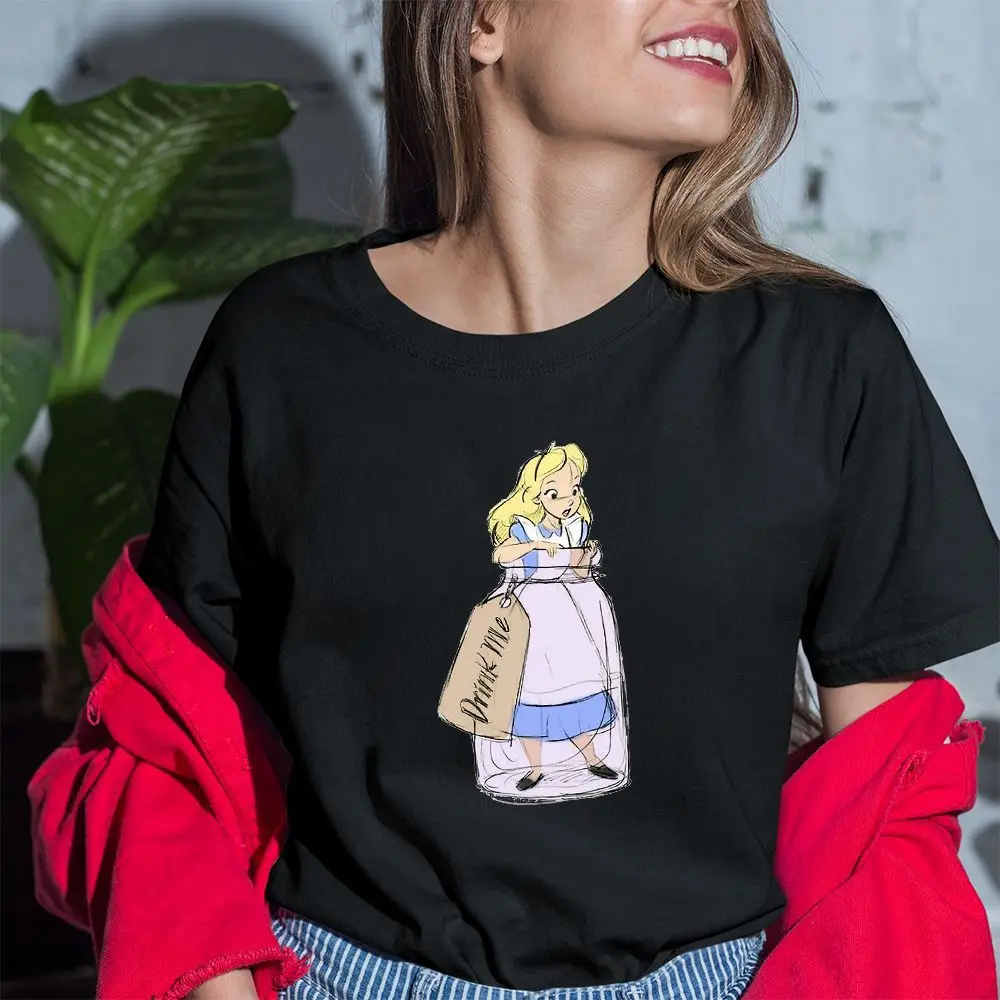 تي شيرت Alice in Wonderland كبير الحجم برقبة دائرية فضفاض ومريح وغير رسمي من القطن الخالص للآباء والأطفال #2