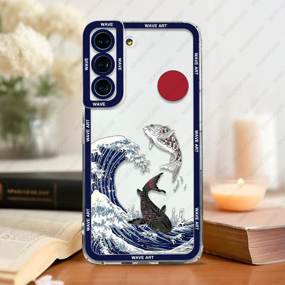 Case For Samsung Galaxy S25 S24 S20 S21 FE S22 S23 Ultra A13 A32 A33 A50 A52 A53 A73 A54 A14 Soft Cover Japanese Wave Art