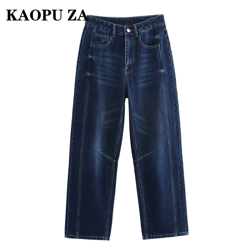 KAOPU ZA 2024 New Autumn Women's Casual High Waist Stretch Straight Jeans Korean Fashion Streetwear Trousers