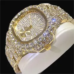 Heißer Verkauf Luxus Iced Uhr Herren Mode Edelstahl Gold Armbanduhr Hip Hop Diamant Bling Schmuck Uhr Für Mann Reloj Hombre