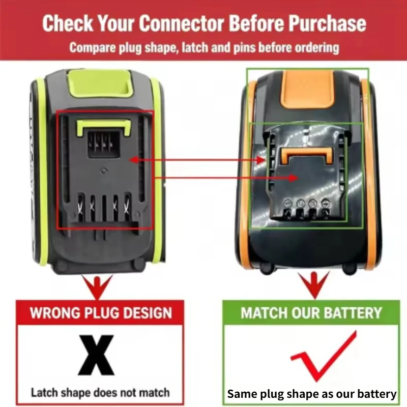 100% NEW WORX 20V 6.0Ah 4Pin Lithium Battery WA3553 Rechargeable Battery Pack for WORX WX550 WG549 Garden Trimmer Cutting Tools