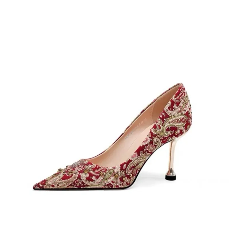 جديد الماس خنجر أحذية واحدة أزياء أشار تو الفم الضحلة المطبوعة الانزلاق على الكعب العالي #5