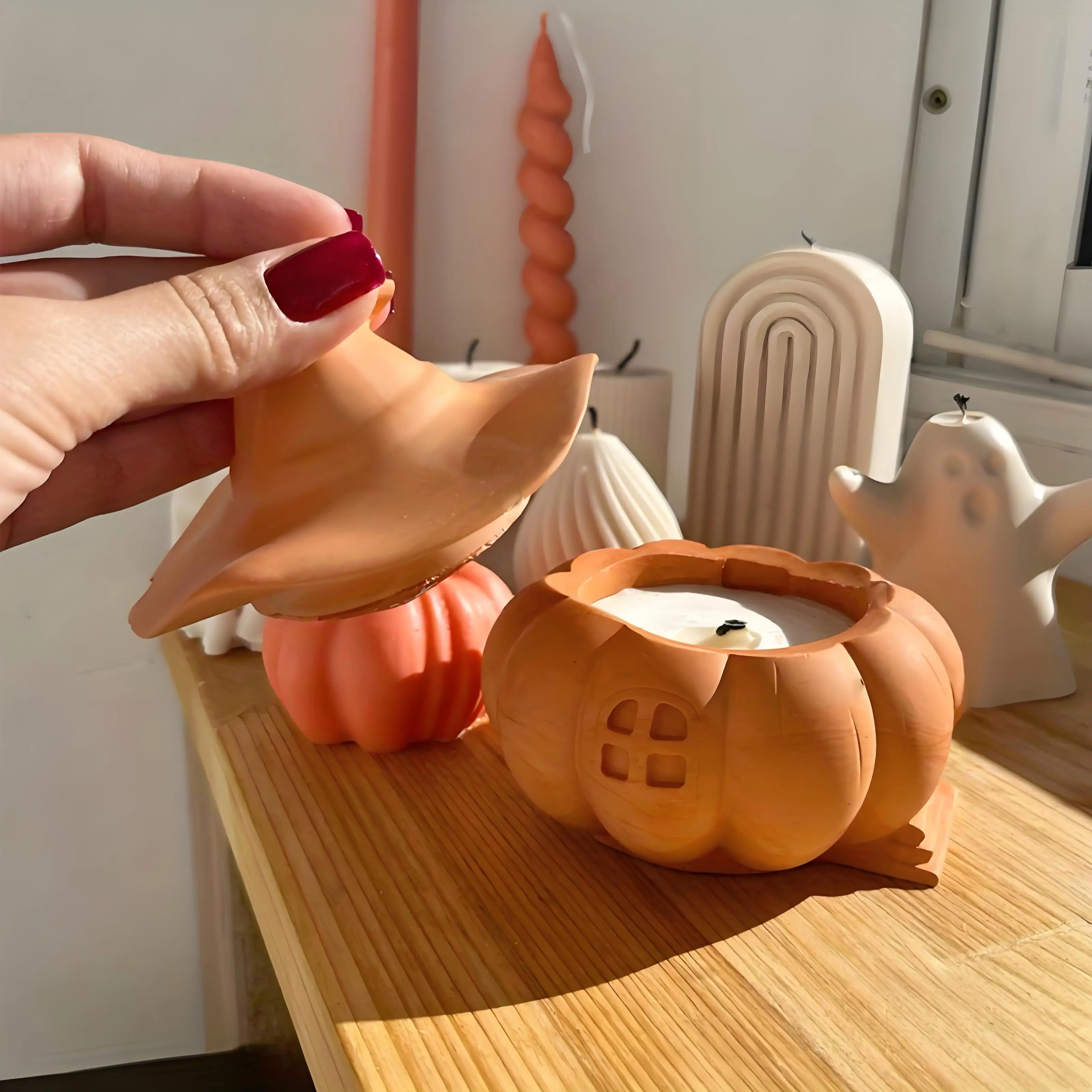 

2 шт., банка для хранения в форме тыквы на Хэллоуин, силиконовая форма, шляпа, коробка для хранения тыквы для домашней организации