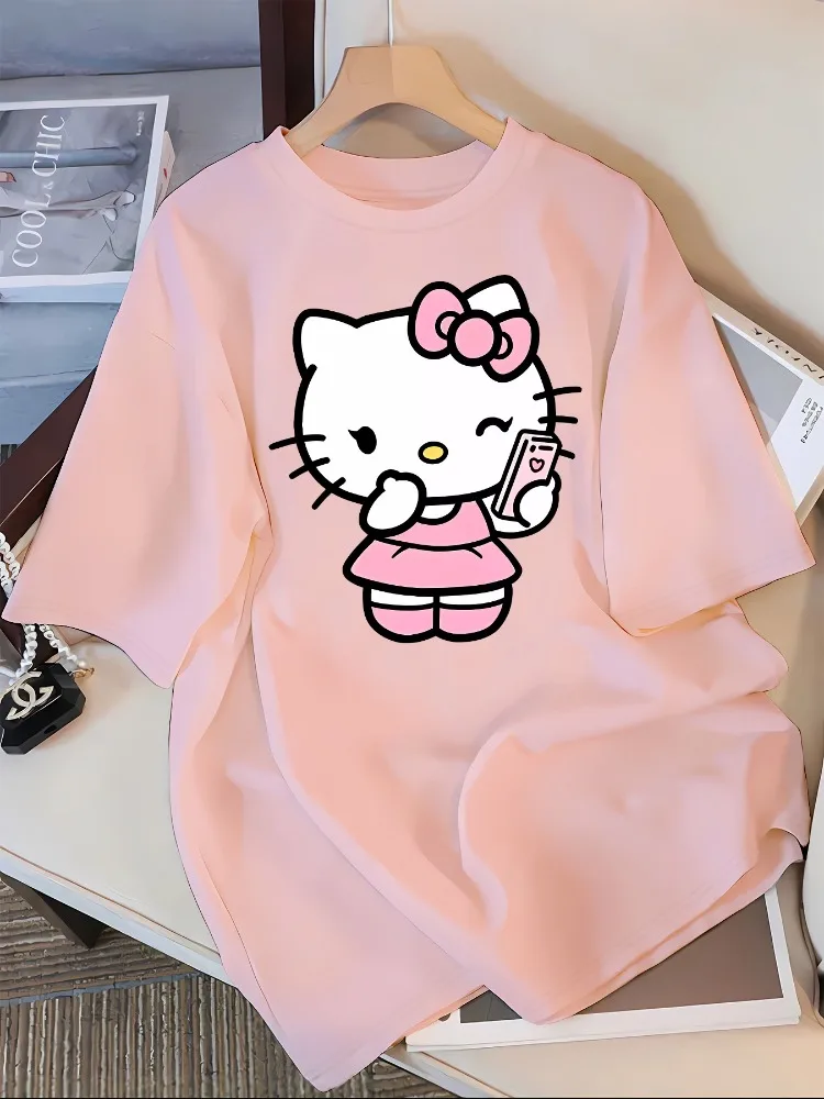 

Sanrio Fashion Casual Womens Spring/Summer/Fall New Arrival Round Neck Short Sleeve Versatile Cartoon T-Shirt for Home & Commute