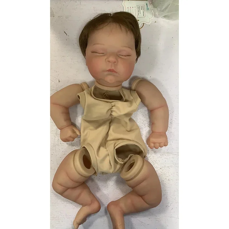 21inch Already Painted Reborn Doll Kit Peaches 3D Skin Tone with Visible Veins Bebe Reborn Kit with Cloth Body Hand Rooted-Hair