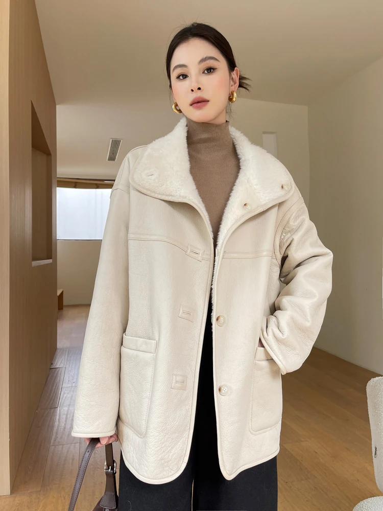 

High-end Luxury Genuine Leather Lamb Fur Jackets for Women 2026 New Simple Loose Casual Double-sided Wear Winter Real Fur Coat