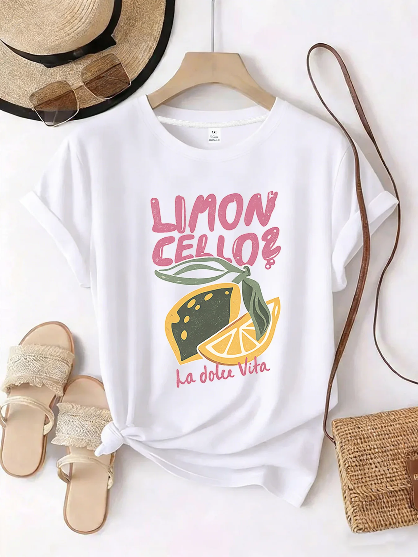 

【YJ00044】Женская футболка больших размеров Lemon and Heart с круглым вырезом, короткими рукавами, эластичными рукавами-полурукавами и модными принтами