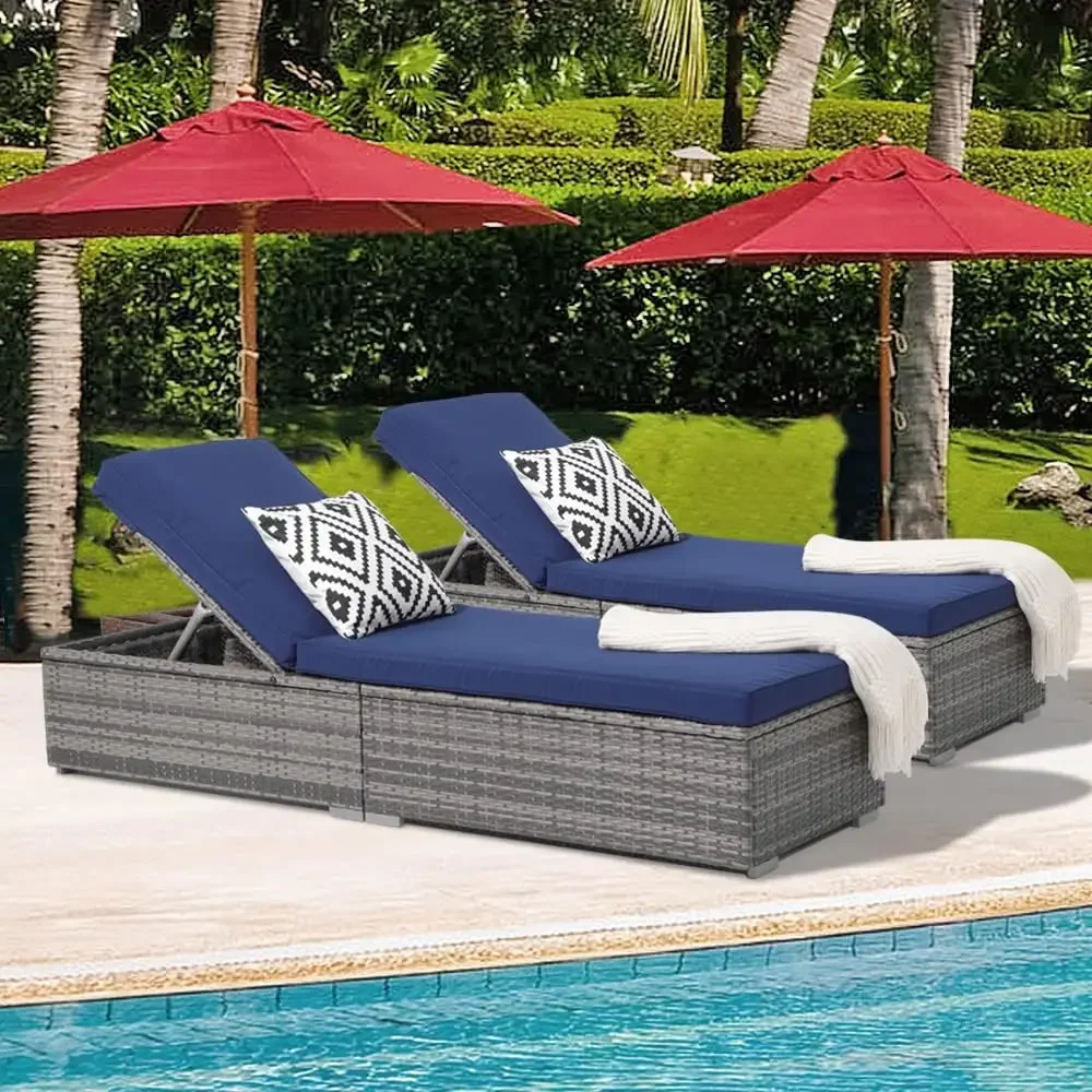 

Outdoor Patio Chaise Lounge Chair, Elegant Reclining Adjustable Pool Rattan Chaise Lounge Chair with Cushion, Steel Frame